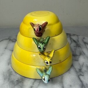 Vintage Menschik Goldman bees beehive stacking measuring cups 60's